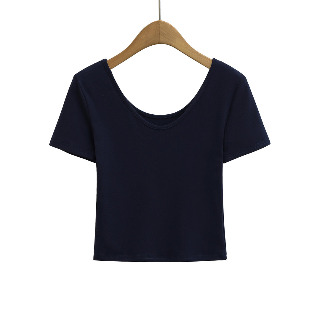 Dame Kortærmet Crop-Top med dyb rygudskæring og komfortabelt stof Stilla