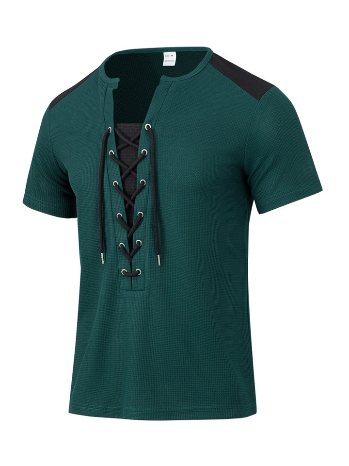 Herrer kortærmet Henley-shirt med moderne snøredesign Stilla