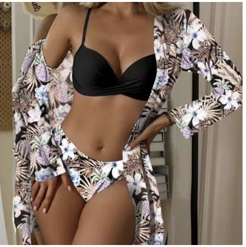 Dame To-delt Bikini-sæt med blomsteret indpakningsskjorte Skovae