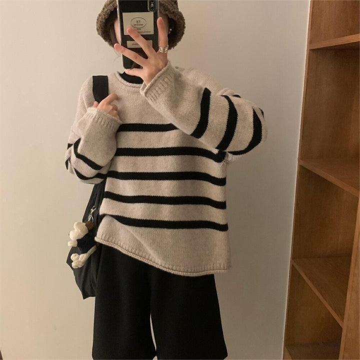 Femme Stribet Strikpullover med Relaxed Fit Stilla