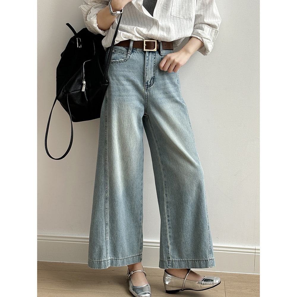 Dame bredde jeans leggings i afslappet stil med høj talje og elastisk linning Stilla
