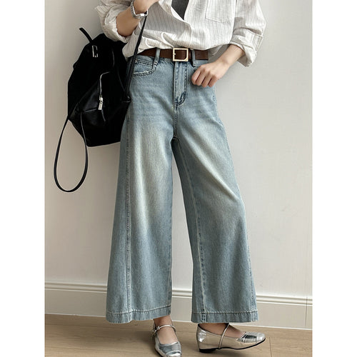 Dame bredde jeans leggings i afslappet stil med høj talje og elastisk linning Stilla
