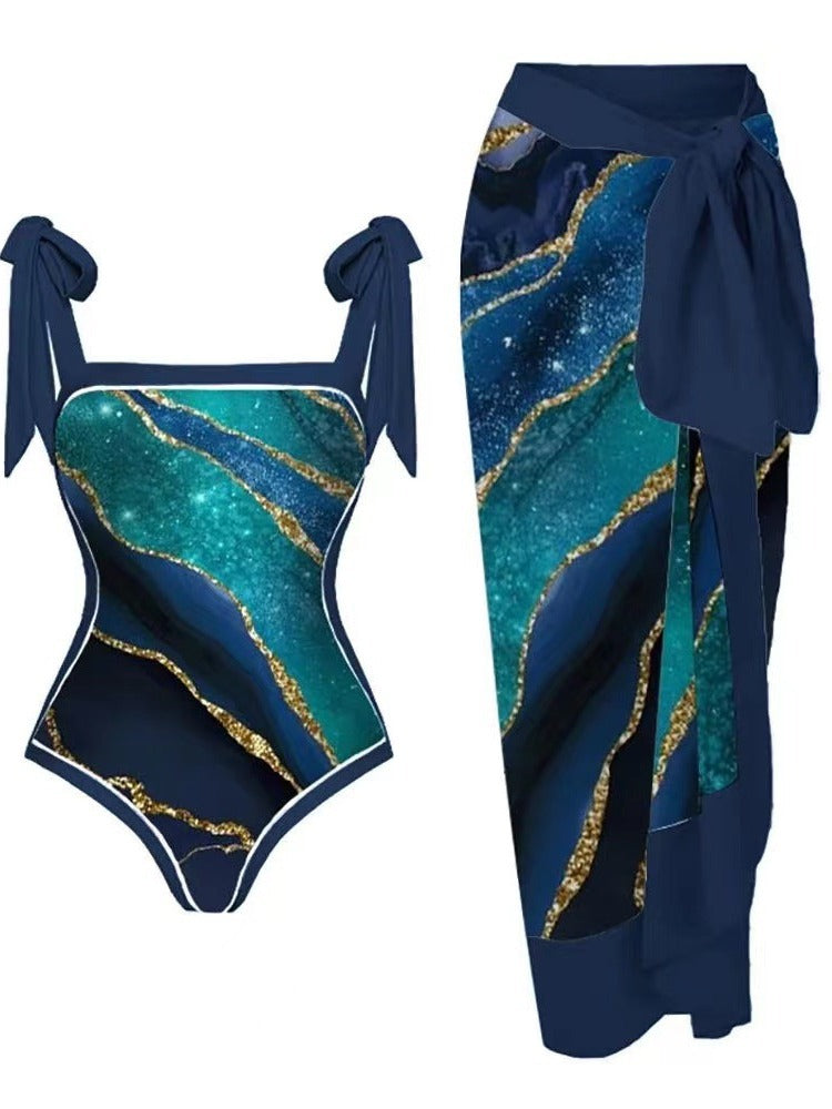 Dame Elegant One-Piece Swimsuit Sæt med matchende Indpakningsskørt Stilla