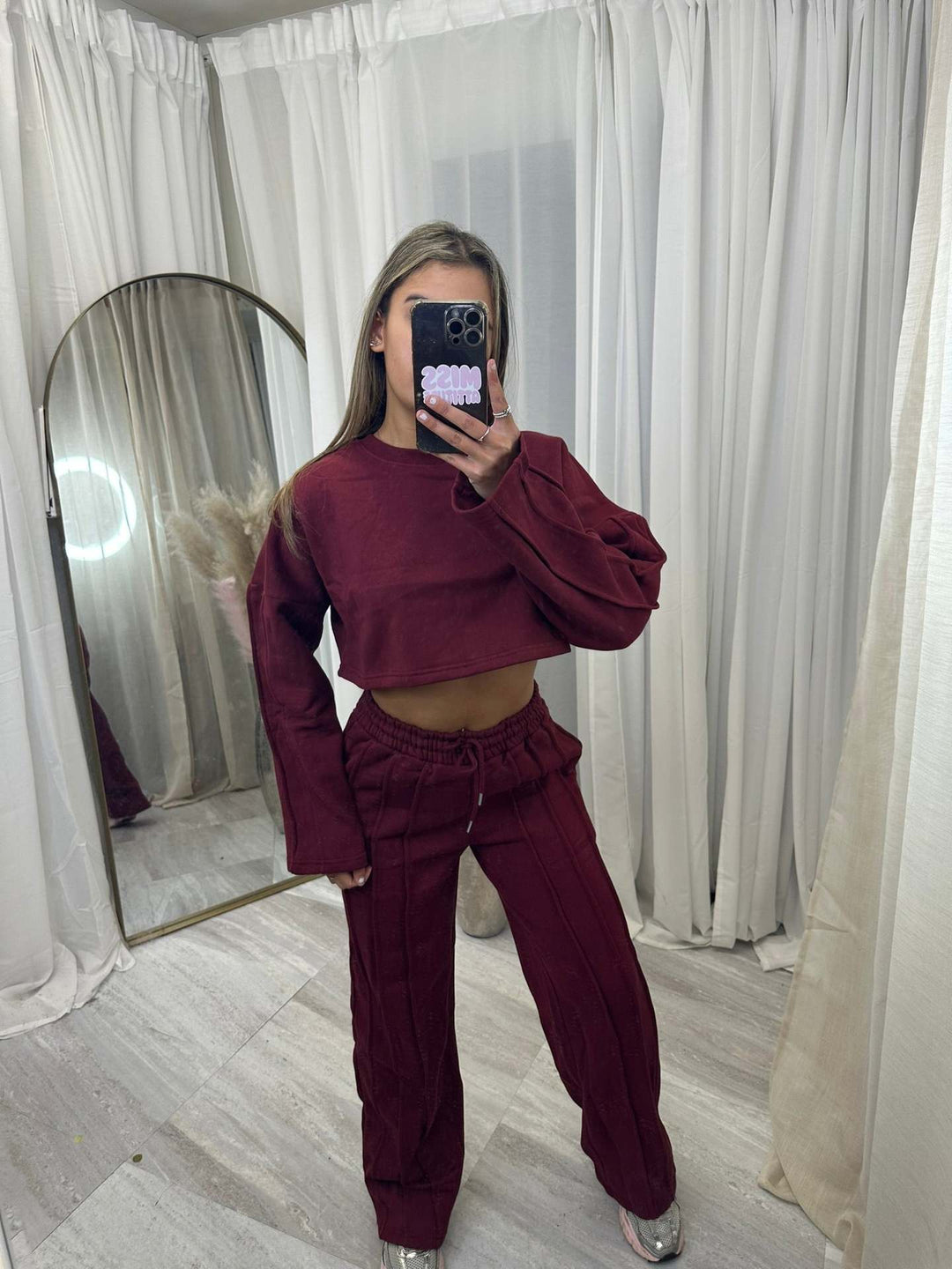 Kvinders afslappet cropped hoodie og brede joggingbukser sæt Skovae