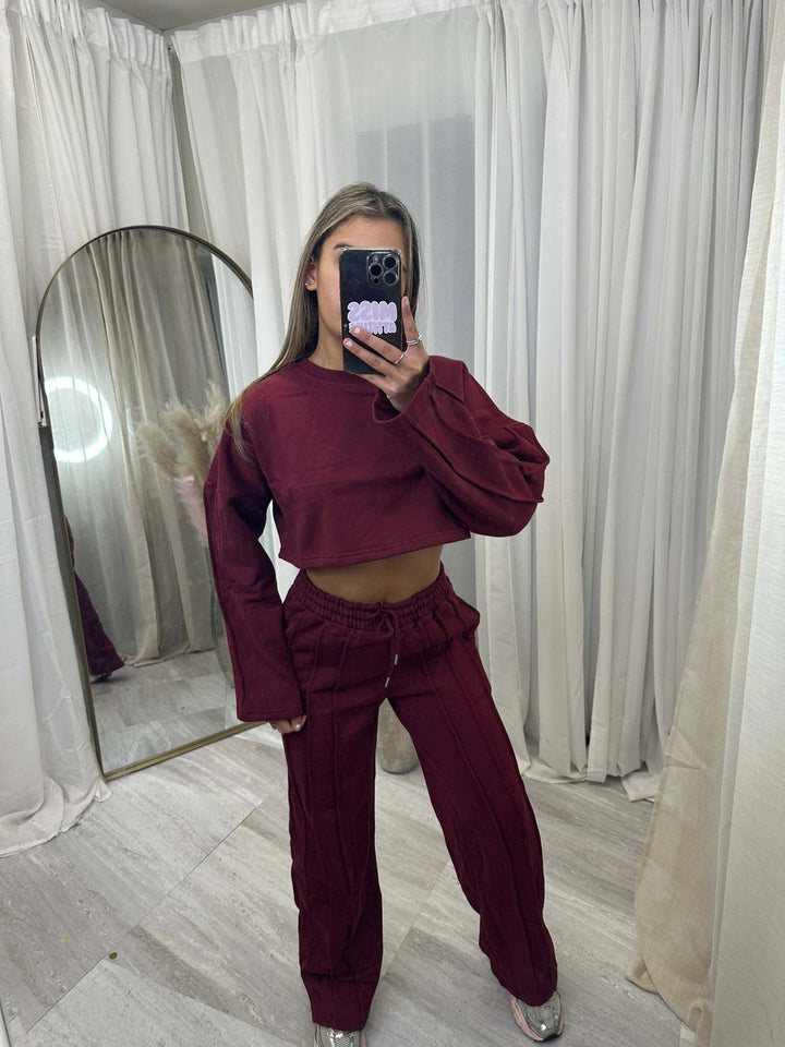 Kvinders afslappet cropped hoodie og brede joggingbukser sæt Skovae