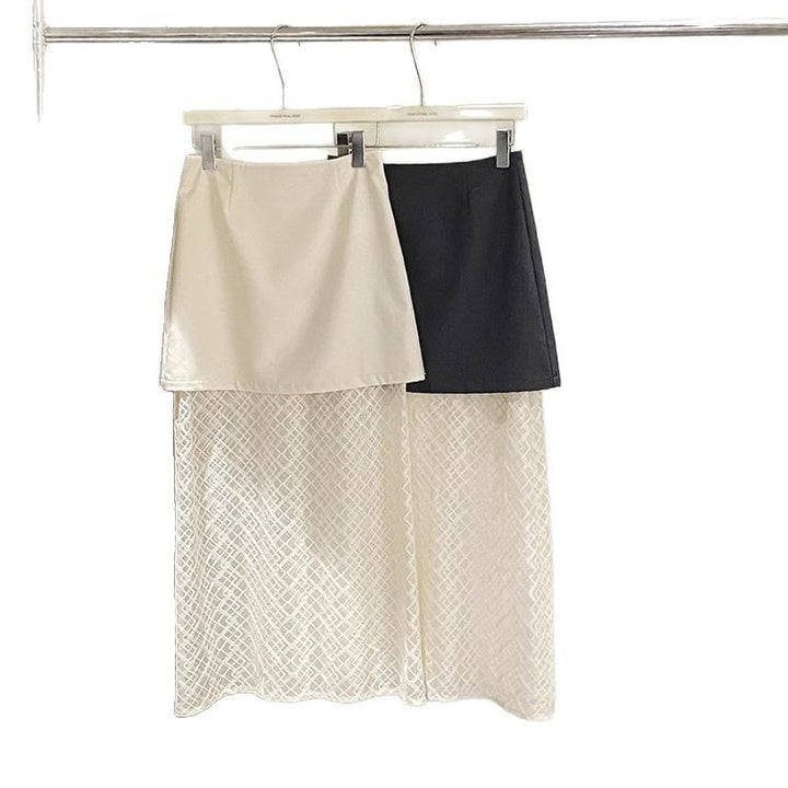 Dame Midi-nederdel med asymmetrisk snit og transparent spids Stilla