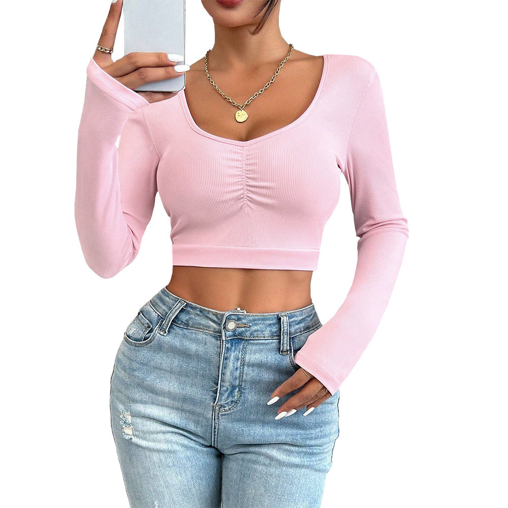 Kvinders langærmet crop top med ruching Stilla