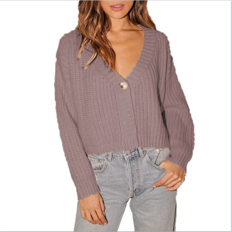 Kvinders chunky strikket cardigan med en løs pasform og dekorativ V-hals Stilla