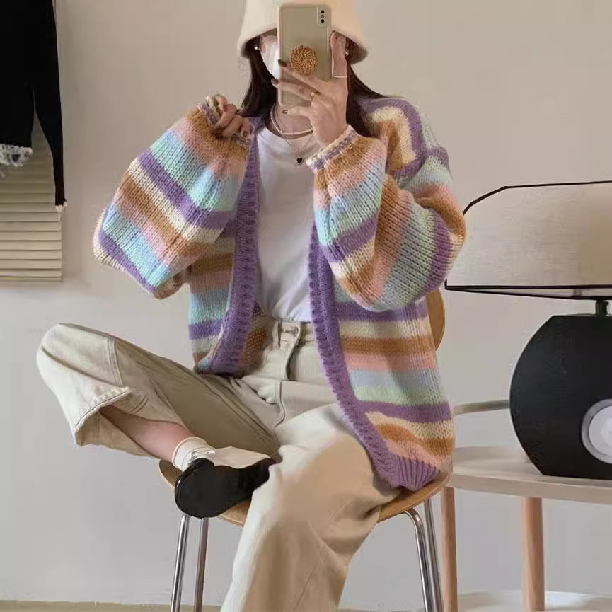 Femme Chunky Strik Åben Front Pastel Cardigan Stilla