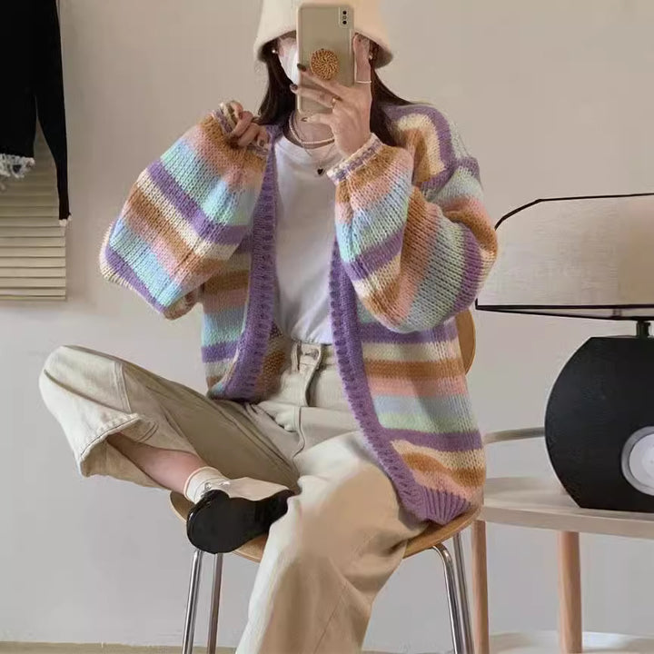 Femme Chunky Strik Åben Front Pastel Cardigan Stilla