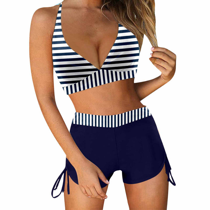 Dame Sporty bikini sæt med moderigtig høj talje og sidesnor bånd Skovae