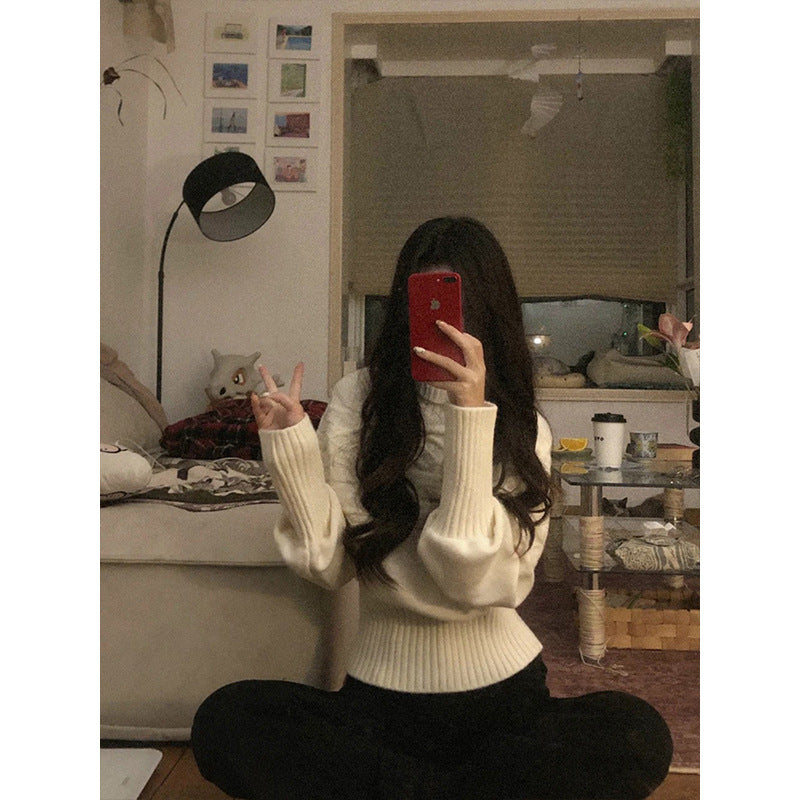 Kvinders chunky strik sweater med høj krave og dekorativ kabelmønster Stilla