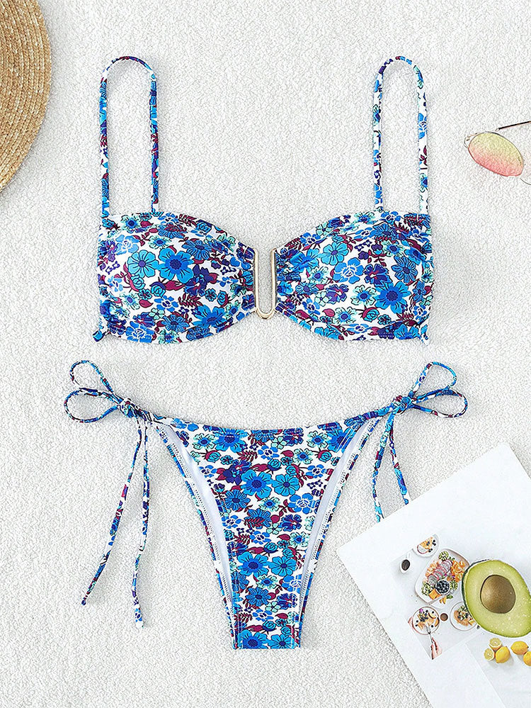 Dame Floral Push-Up-Bikini med justerbare stropper Skovae