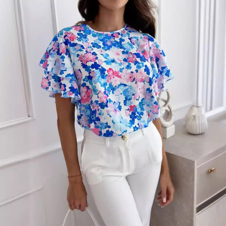 Damebluse med blomstrende flæsekant Stilla