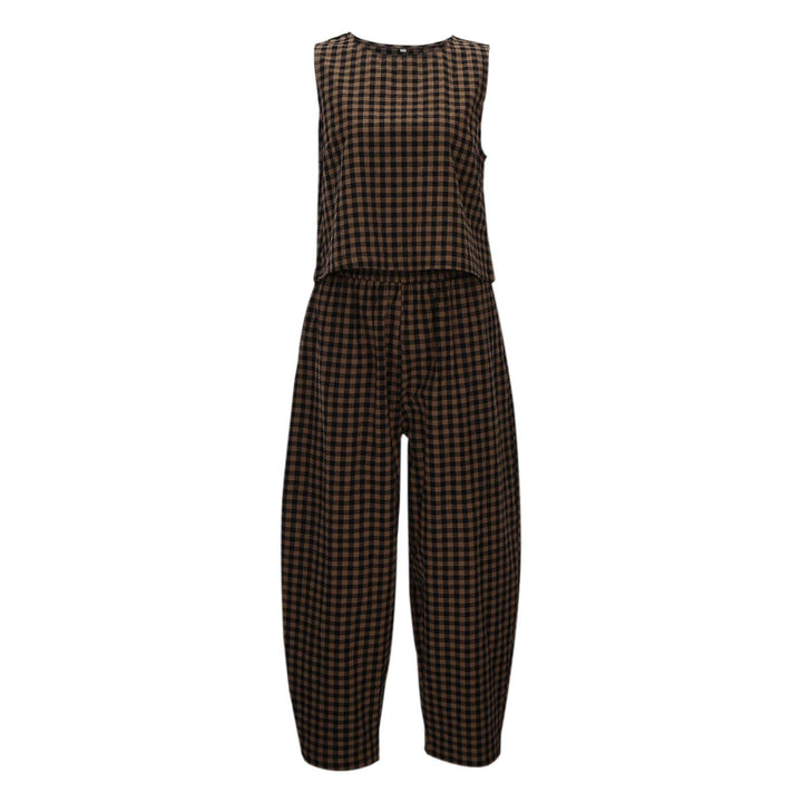 Dame komfortabel jumpsuit med ternet mønster og bredt skårne ben Stilla