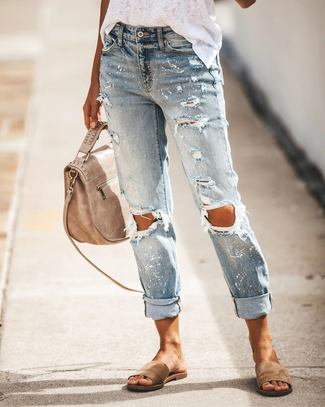 Dame Destroyed Boyfriend Jeans med afslappede detaljer Stilla
