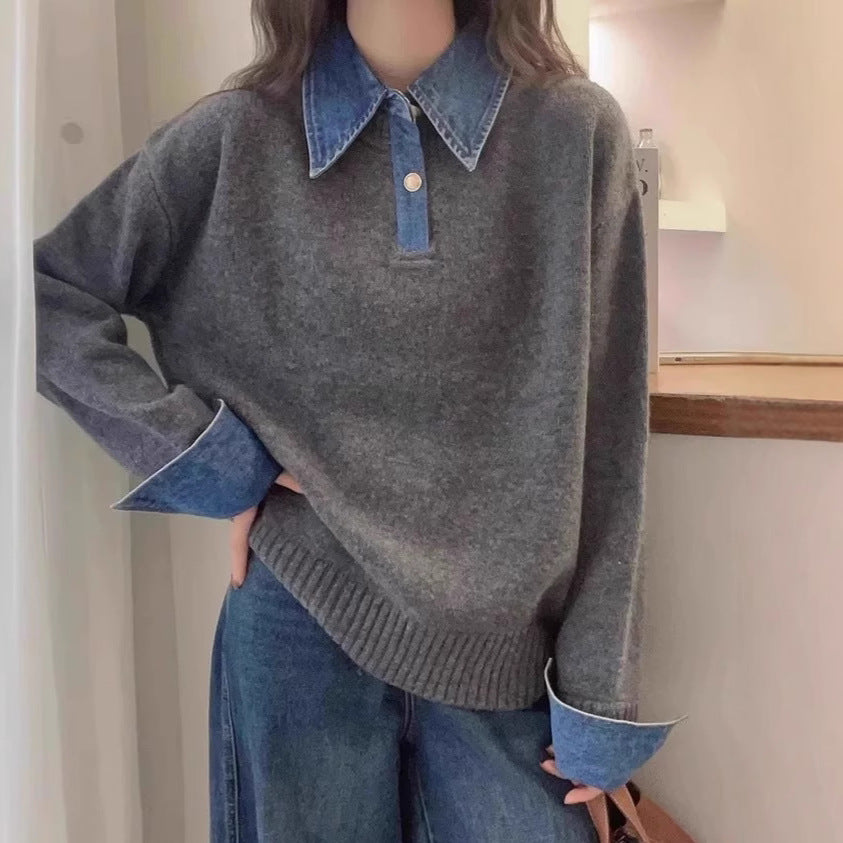 Kvinders sweater med fashionabel skjortekrave og blødt materiale Stilla