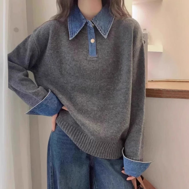 Kvinders sweater med fashionabel skjortekrave og blødt materiale Stilla