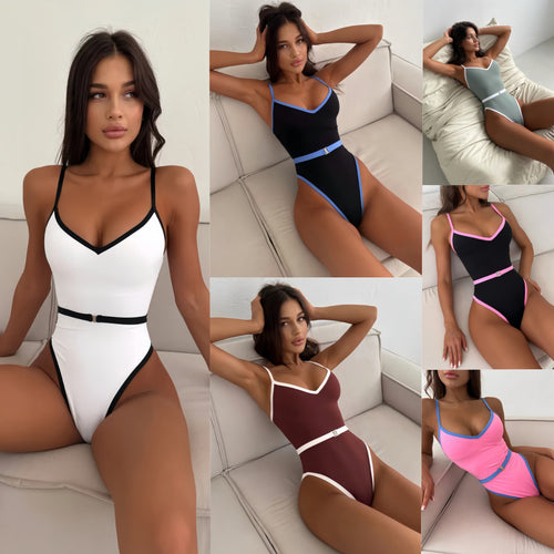 Dame Moderne skåret one-piece badedragt med kontrastdetaljer Skovae