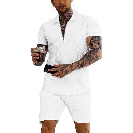 Herre mode kortærmet overdel med struktureret design og matchende shorts Stilla