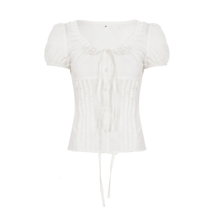 Damen elegante Bluse mit Rüschendetails und Knopfverschluss Skovae
