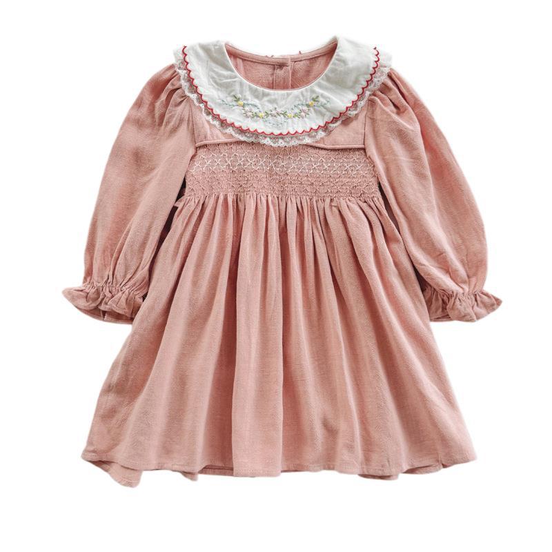Pige Smock-bomuldsdress med broderet Peter-Pan-krave Stilla