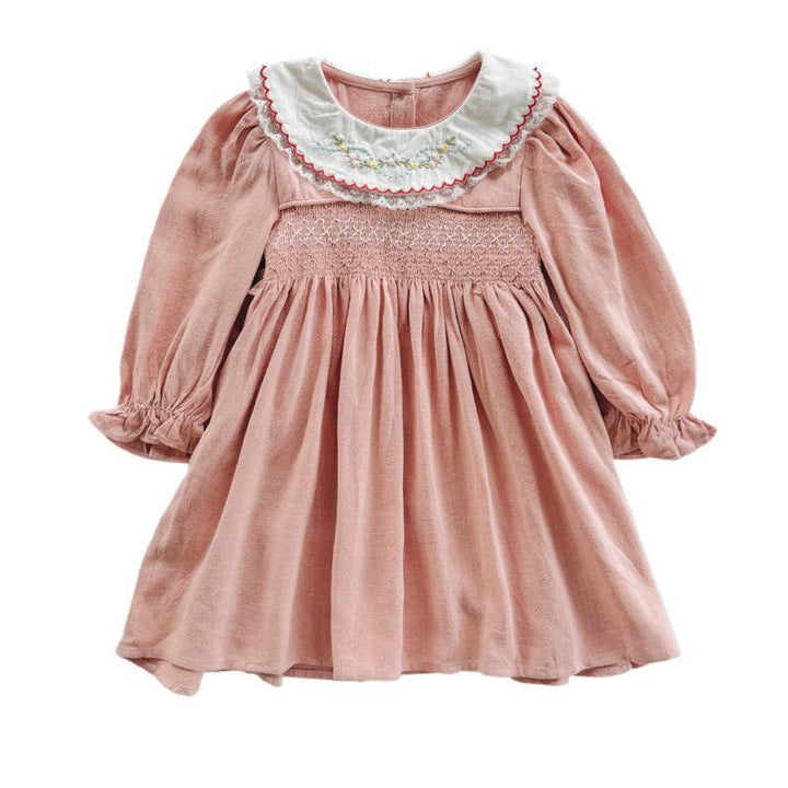Pige Smock-bomuldsdress med broderet Peter-Pan-krave Stilla
