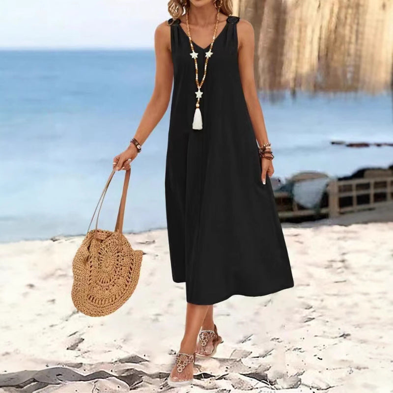 Femme Flowing A-line Maxi Kjole med justerbare stropper Stilla