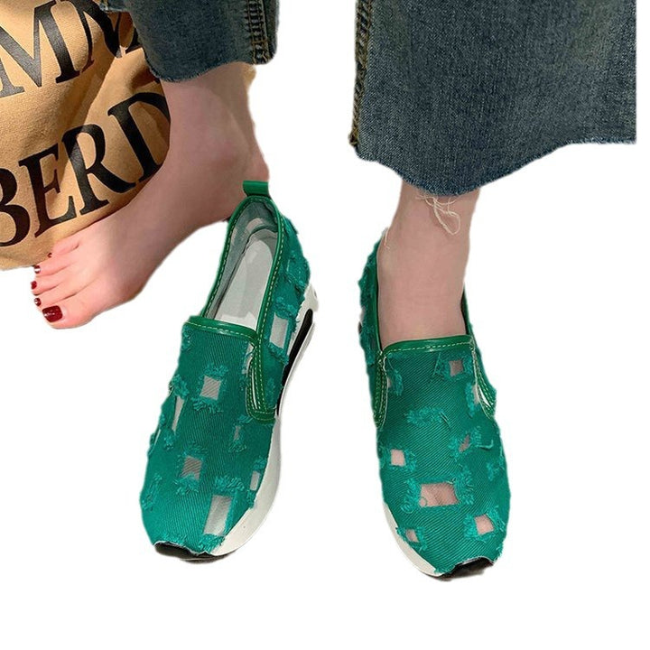 Dame Åndbare Slip-On Sneakers med stilfuld Uddragningsdesign Stilla