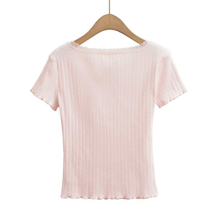 Dame elegant rib-top med romantiske spidsdetaljer og charmerende snit Stilla