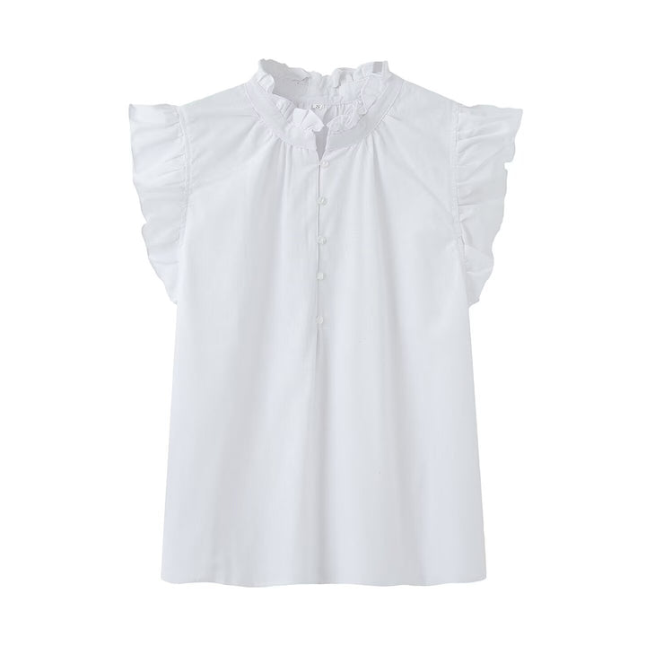 Damebluse med rynkedetaljer og knapliste Skovae