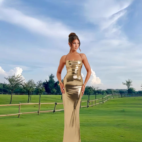 Dame Elegant, figursyet aften kjole med skinnende finish Stilla
