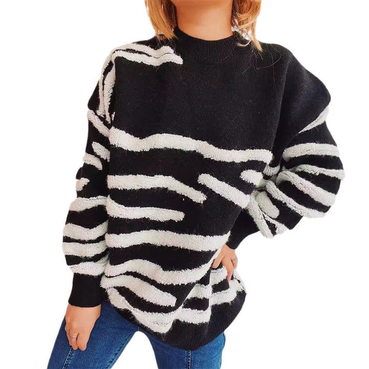 Damer hyggelig strikket sweater med tiltalende zebra-stribemønster Stilla