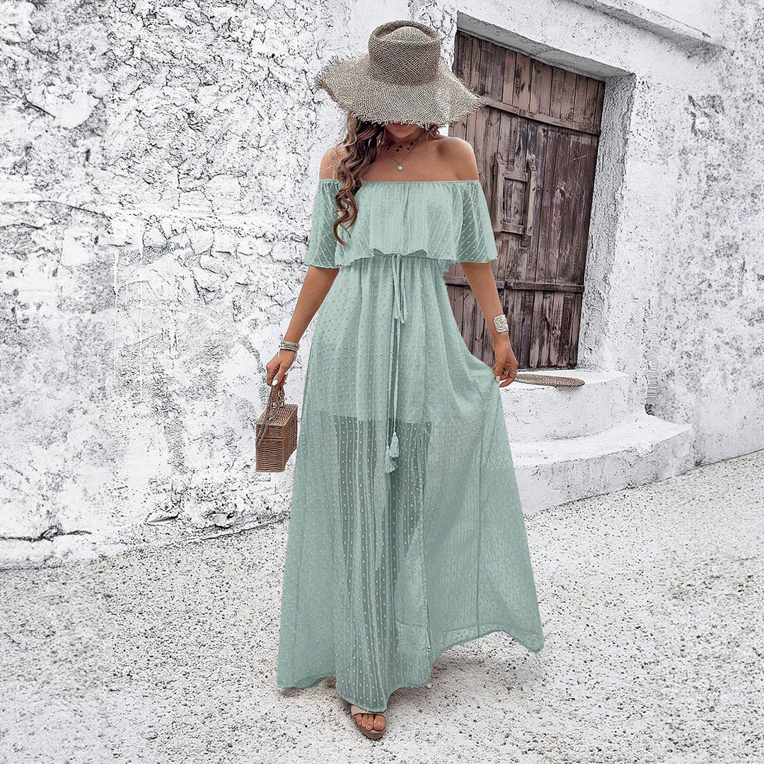 Dame Maxi-kjole med Off-Shoulder og elastisk taljebelte Stilla