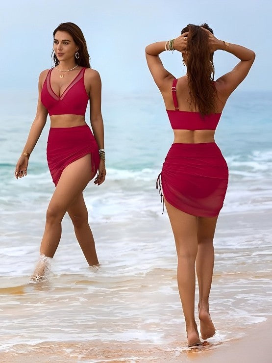 Dame Høj Talje Mesh Overlay Badedragt Sæt Stilla