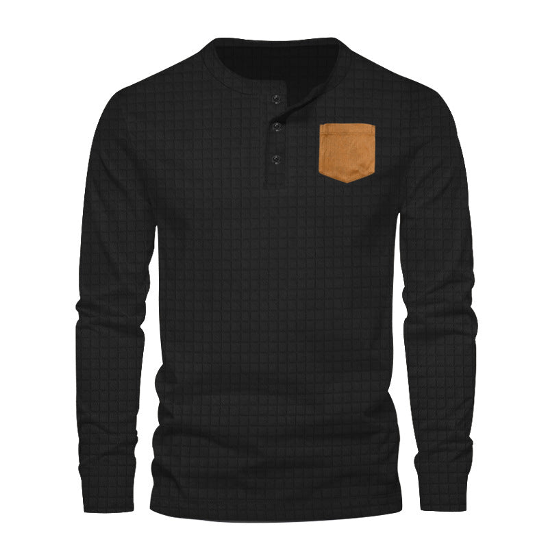 Herre Langærmet Henley-Shirt med moderigtigt strukturmønster og praktisk brystlomme Stilla