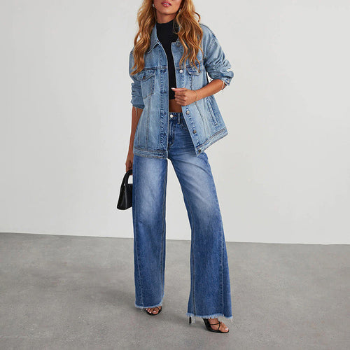 Dame løst skåret højtaljede jeans med frynset søm Stilla