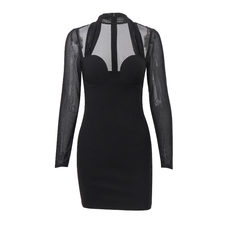 Dame Bodycon Cocktailkjole med gennemsigtige ærmer Stilla