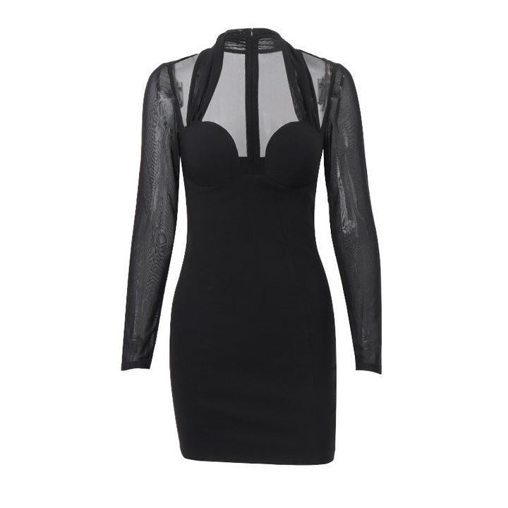 Dame Bodycon Cocktailkjole med gennemsigtige ærmer Stilla