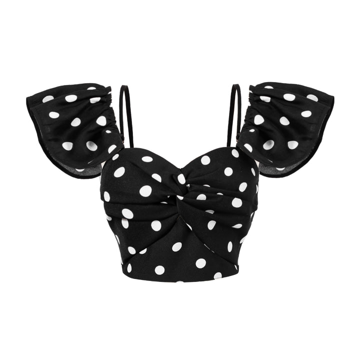 Dame Crop-Top med flæseærmer og legende prikkedesign Stilla