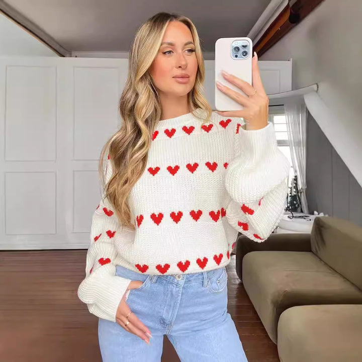 Kvinders hyggelige hjerte sweater med blødt strik mønster Stilla