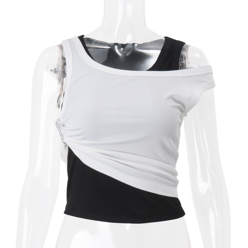 Damer Asymmetrisk Crop-Top med elegant Drapering Stilla