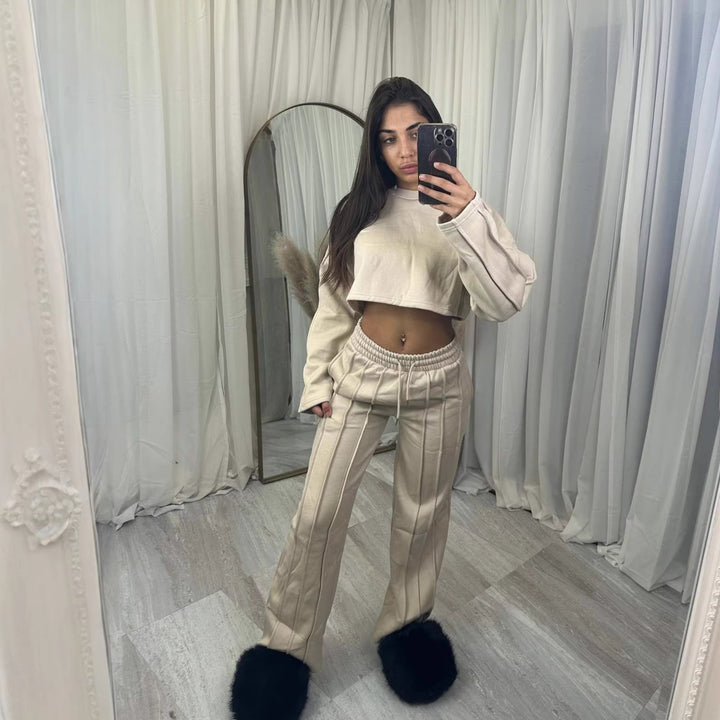 Kvinders afslappet cropped hoodie og brede joggingbukser sæt Skovae