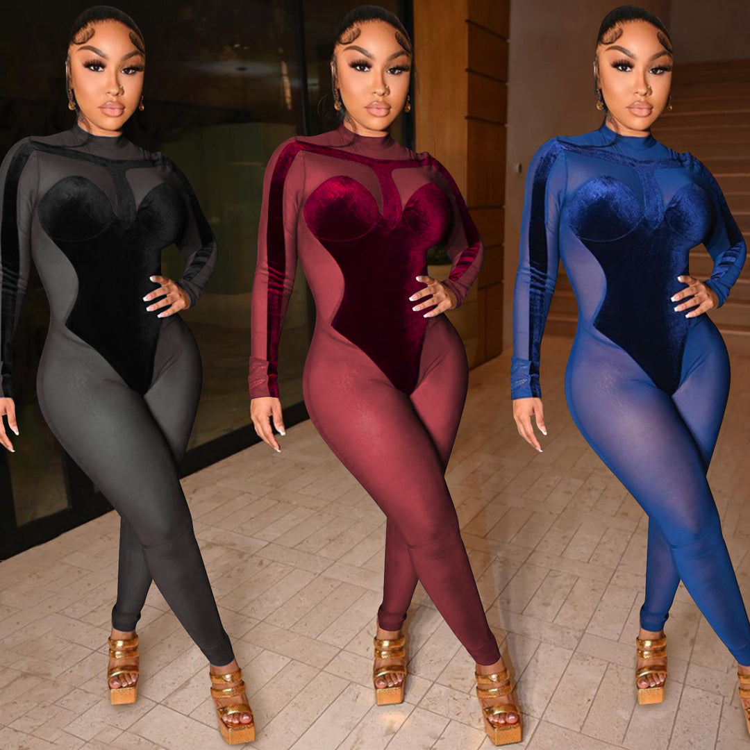 Dame Elegant Bodysuit med transparente indlæg og dyb udskæring Stilla