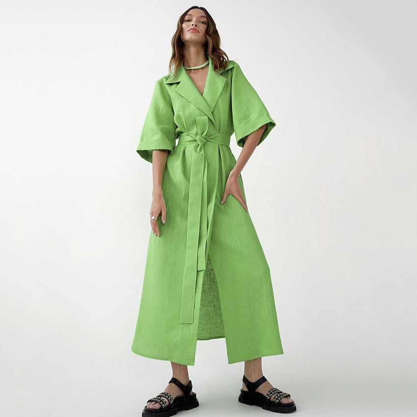 Dame elegant Maxi-kjole med moderne vikkedesign og taljebælte Stilla