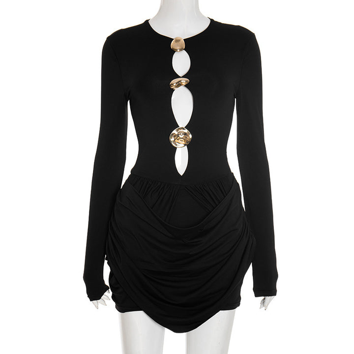 Dame elegant jumpsuit med kreative cut-outs og rynkninger Skovae