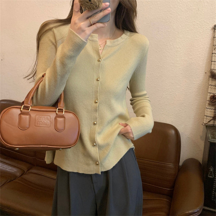 Damer Elegant Strik Cardigan med Knap Detaljer og Fin Ribbet Struktur Stilla