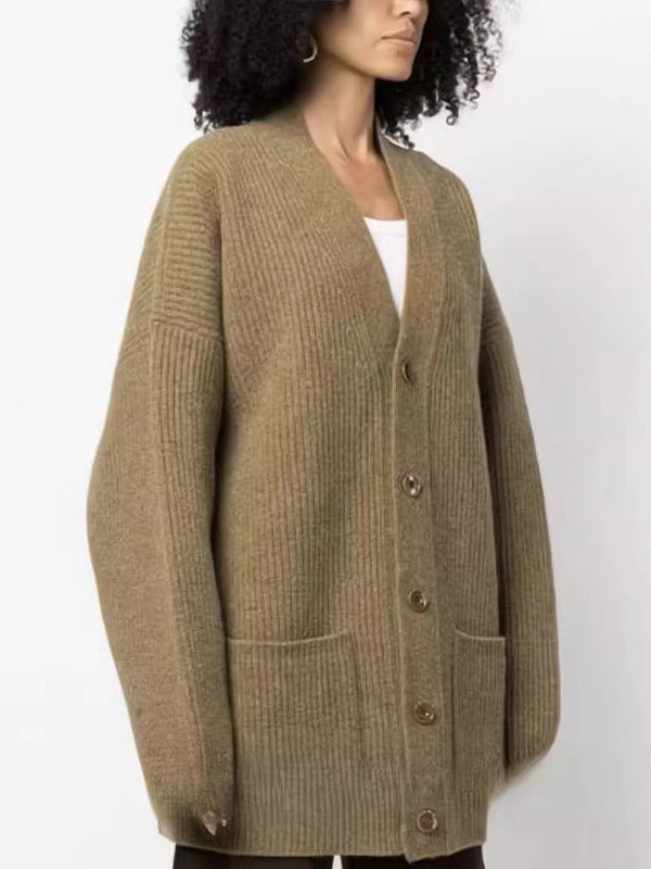 Dame afslappet strik cardigan med oversized pasform og elegante detaljer Stilla