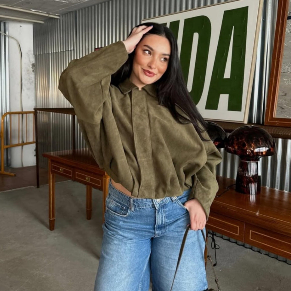 Dame Oversized Kunstlæderjakke med elegante skulderdetaljer Stilla