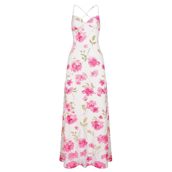 Damen Sommerliches Maxikleid mit floralem Muster und feinen Spaghetti-Trägern Skovae